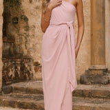 Clara Tek Omuzlu Maxi Elbise - Tozlu Pembe