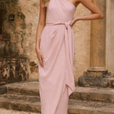 Clara Tek Omuzlu Maxi Elbise - Tozlu Pembe