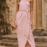 Clara Tek Omuzlu Maxi Elbise - Tozlu Pembe