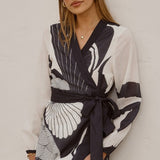 Cassidy Long Sleeve Mini Dress - White/Navy