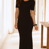 Aliyah Knit Maxi Elbise - Siyah