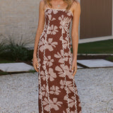 Carlia Midi Dress - Brown Daylillies