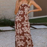 Carlia Midi Dress - Brown Daylillies