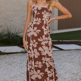 Carlia Midi Dress - Brown Daylillies