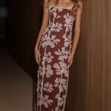 Carlia Midi Dress - Brown Daylillies