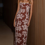 Carlia Midi Dress - Brown Daylillies