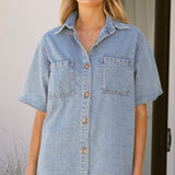 Chaney Button Up Mini Dress - Medium Denim