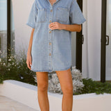 Chaney Button Up Mini Dress - Medium Denim