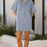 Chaney Button Up Mini Dress - Medium Denim