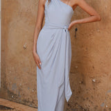 Clara Tek Omuzlu Maxi Elbise - Mavi