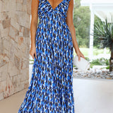 Baka Maxi Elbise - Mavi Baskı