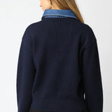 Denim Detaylı Triko Kazak