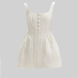 Fitted Bodice ile Dokulu Kolsuz Mini Elbise