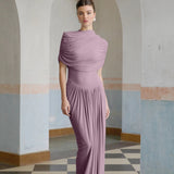 Asimetrik pilili maksi elbise