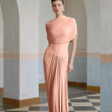 Asimetrik pilili maksi elbise