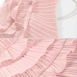 Fırfır Detaylı Pileli Halter Midi Elbise