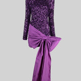 Asimetrik Fiyonk Detaylı Zarif Pullu Elbise