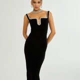 Blanche Siyah U Yaka Midi Elbise