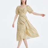 Çiçek Desenli Balon Kol Elbise