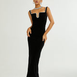 Blanche Siyah U Yaka Midi Elbise