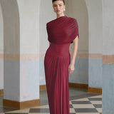 Asimetrik pilili maksi elbise