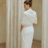 Asimetrik pilili maksi elbise