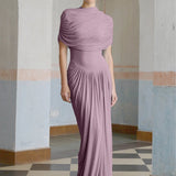 Asimetrik pilili maksi elbise