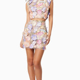 Çiçek İşlemeli Mini Etek Takım