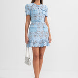 Kısa Kollu İşlemeli Çiçekli Elbise