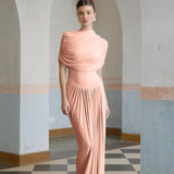 Asimetrik pilili maksi elbise