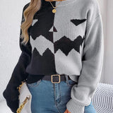 Hayalet Desenli Uzun Kollu Yuvarlak Yaka Kazak