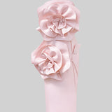 3D Hacimli Çiçek Desenli Midi Elbise