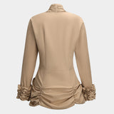 Button Ruched Long-Sleeve Gömlek