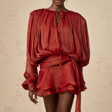 fırfırlı mini kırmızı elbise