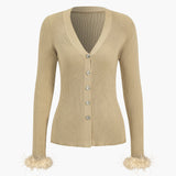 Button V-Neck Long-Sleeve Hırka