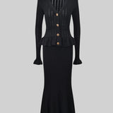 Siyah Fırfırlı Ceket & Volanlı Etek Triko Takım