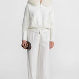 Beyaz Tilki Kürklü Fermuarlı Yün Ceket