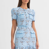 Kısa Kollu İşlemeli Çiçekli Elbise