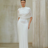 Asimetrik pilili maksi elbise