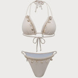 Beyaz Kabuk Süslemeli Bikini Takımı