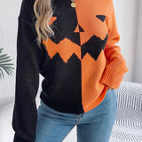 Hayalet Desenli Uzun Kollu Yuvarlak Yaka Kazak