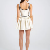 Kontrast Bağlama Detaylı Pliseli Tweed Kısa Elbise