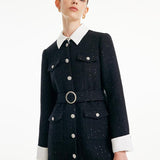 Çıkarılabilir Yaka Detaylı Tweed Bel Vurgulu Yünlü Elbise