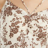 Çiçek Desenli Kadın Midi İnce Askılı Elbise