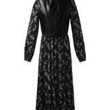 Çevre Dostu Kürk Yelek ve Çiçek Desenli Elbise İkili Takım