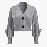 Buttoned Ribbed Knit Cropped Hırka