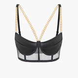 Zincirli Bustier Kontrast File İç Giyim Garter Seti