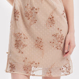 Bej Renkli Nakışlı Çiongşam Qipao Mini Elbise