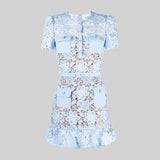 Kısa Kollu İşlemeli Çiçekli Elbise