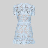 Kısa Kollu İşlemeli Çiçekli Elbise